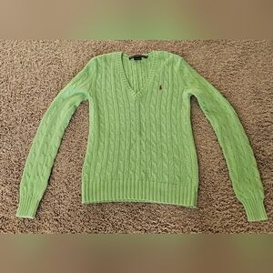 Ralph Lauren Lime Green Cable Knit V-Neck Sweater Womens S